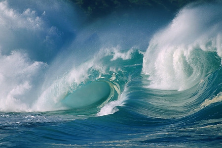 바다, 거대한 파도 그리고 서핑(Surfing)을 즐기는 사람들 ..