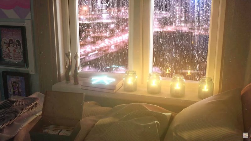 ASMR - 도시의 야경이 보이는 침실에서 듣는 빗소리 8시간